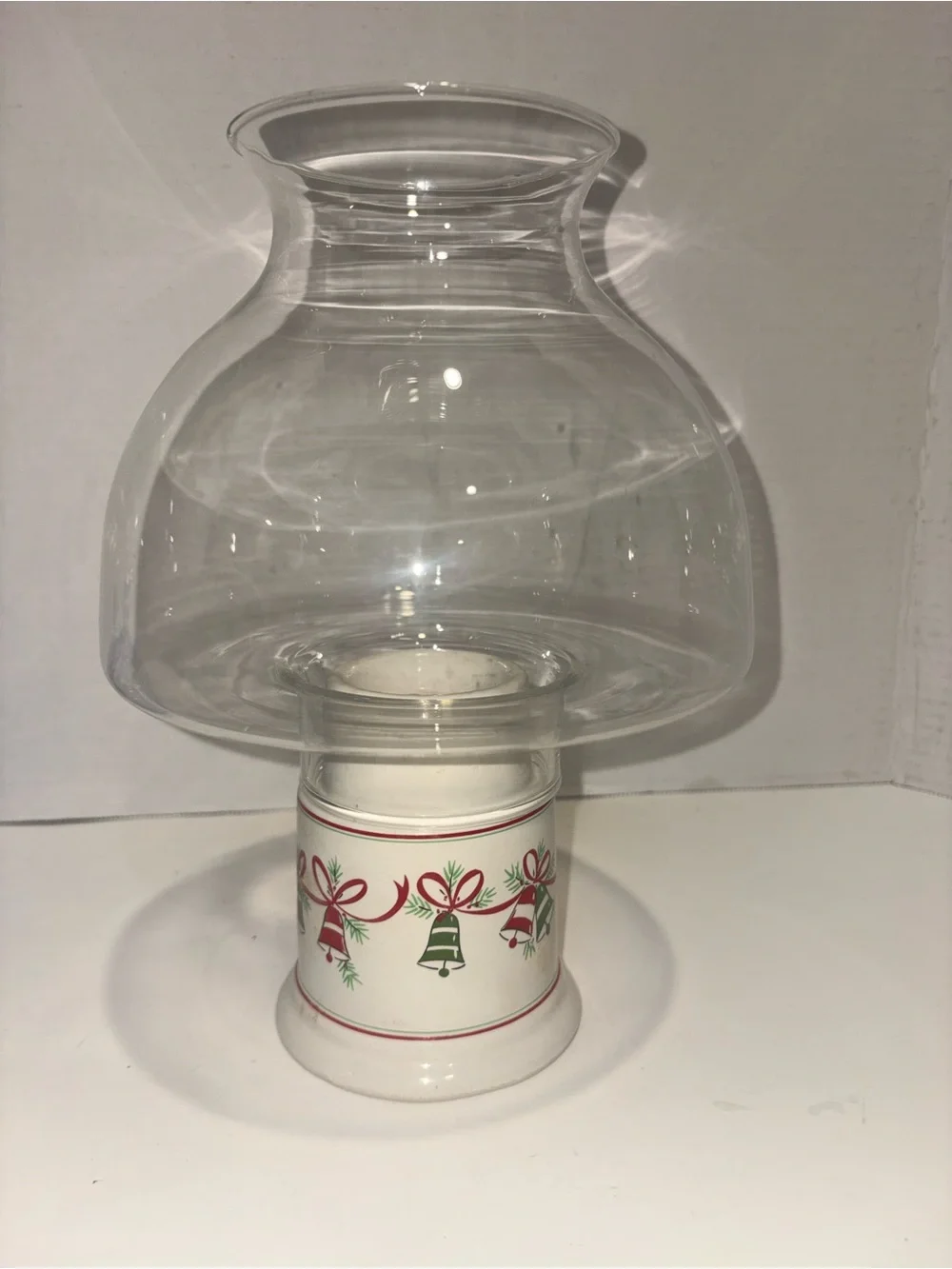 Vintage Clear Glass Hurricane Lamp with Festive Bell Base